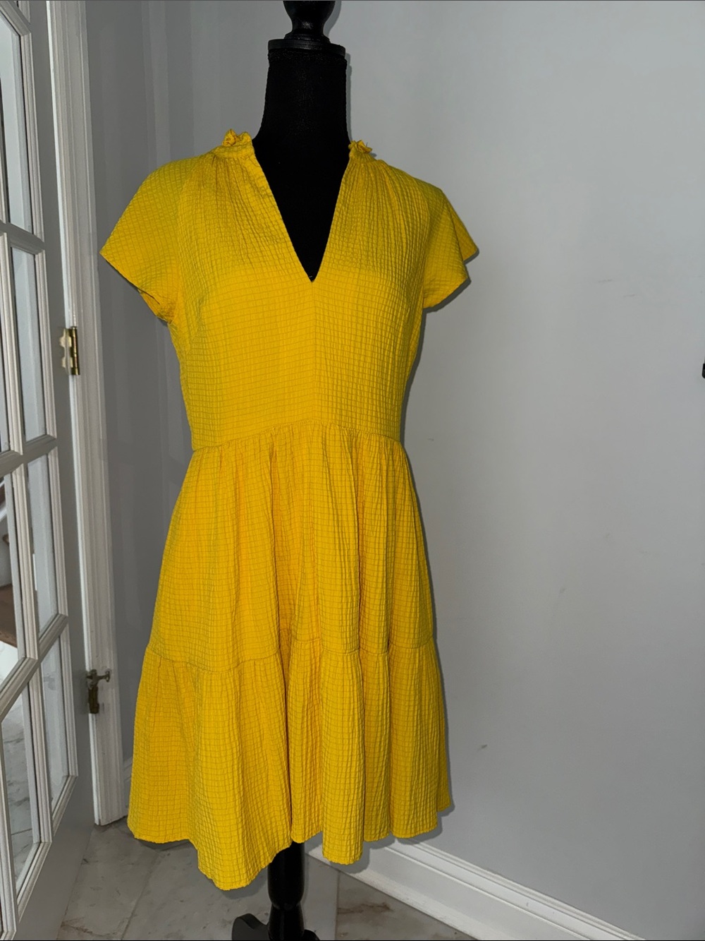 Bright Yellow V-Neck Tiered Summer Dress